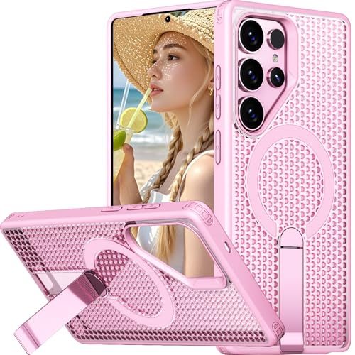CCSmall Schutzhülle für Samsung Galaxy S25 Ultra FX, Wärmeableitung, integrierter, unsichtbarer Ständer, kompatibel mit MagSafe, kühlend, schlanke Handyhülle für Samsung S25 Ultra FX, Rosa von CCSmall