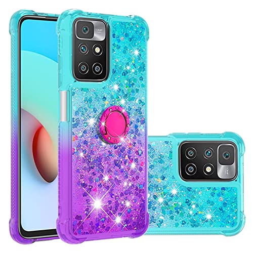CCSmall Schutzhülle für Xiaomi Redmi 10 mit magnetischem Ringständer, Farbverlauf, Treibsand, Glitzer, fließend, flüssig, schwimmend, TPU-Schutzhülle für Xiaomi Redmi 10 JB, blau-violett von CCSmall