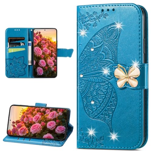CCSmall Schutzhülle für Xiaomi Redmi Note 13 5G, Brieftaschen-Schutzhülle für Damen, geprägtes Blumenmuster, Schmetterling, PU-Leder, Folio-Schutzhülle mit Kartenschlitzen, für Redmi Note 13 5G von CCSmall