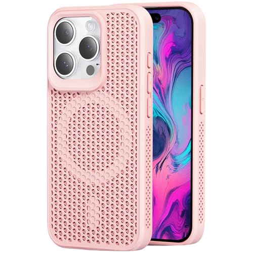 CCSmall Schutzhülle für iPhone 16 Pro Max, Wärmeableitung, mit Magnetring, Netzgewebe, atmungsaktiv, hohles Zellloch, schlanke Handyhülle für iPhone 16 Pro Max SR, Rosa von CCSmall