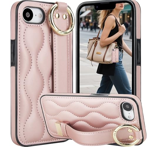 CCSmall Schutzhülle für iPhone 16e, mit Handschlaufe, Ständer, niedlich, PU-Leder, niedlich, mit Fingerring, stilvoll für Damen und Mädchen, Schutzhülle für Apple iPhone 16e, ZWD Rose von CCSmall