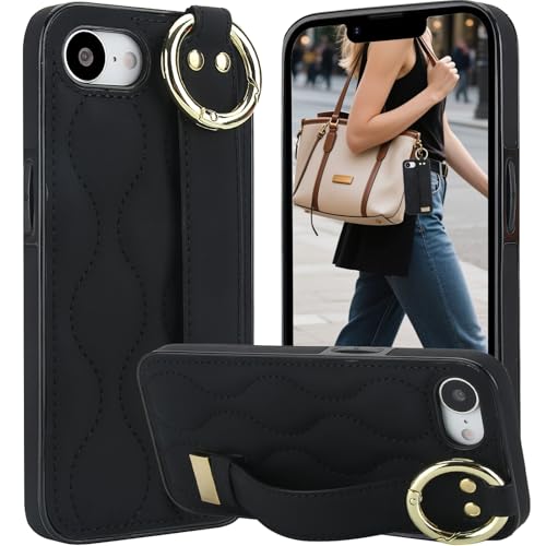 CCSmall Schutzhülle für iPhone 16e mit Handschlaufe, Ständer, niedlich, PU-Leder, niedlich, mit Fingerring, stilvoll für Damen und Mädchen, Schutzhülle für Apple iPhone 16e, ZWD Schwarz CCSmall Schutzhülle für iPhone 16e mit Handschlaufe, Ständer, niedlich, PU-Leder, niedlich, mit Fingerring, stilvoll für Damen und Mädchen, Schutzhülle für Apple iPhone 16e, ZWD Schwarz von CCSmall