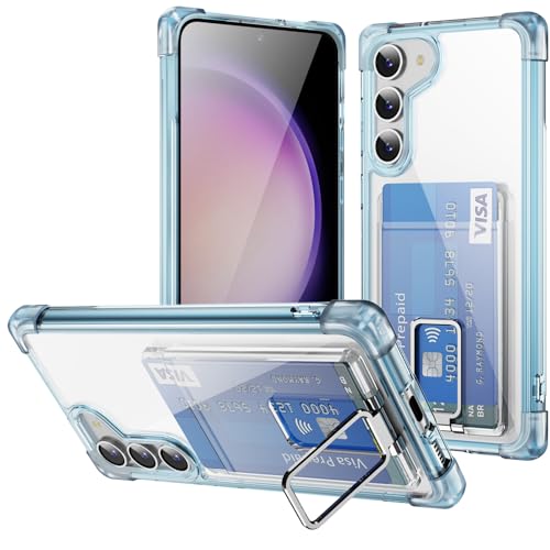 CCSmall Transparente Schutzhülle für Samsung Galaxy S22 Plus 5G, mit Kartenschlitz, Upgrade, schlank, dünn, weiches TPU, stoßfest, Brieftaschen-Schutzhülle mit klappbarem Ring-Ständer für Samsung S22+ von CCSmall