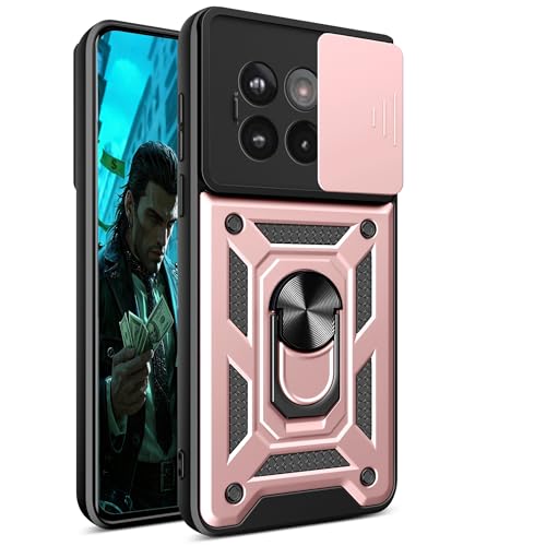CSmall Schutzhülle für OnePlus 13R / OnePlus Ace 5 SJ, Militärqualität, stoßfest, mit drehbarem Ring, Ständer, ultimativer Schutz, Schutzhülle für OnePlus 13R / OnePlus Ace 5 SJ, Roségold von CCSmall
