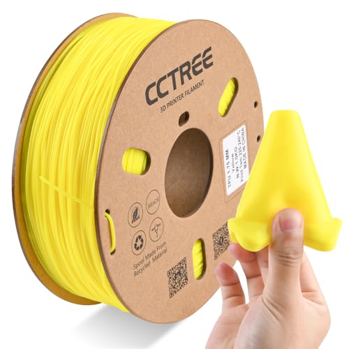 CCTREE 3D-Drucker-TPU-Filament 1,75 mm, Shore-95A-Härte TPU, flexibles, weiches Filament TPU, Maßgenauigkeit +/- 0,03 mm, 1-kg-Spule (2,2 lbs), Gelb von CCTREE