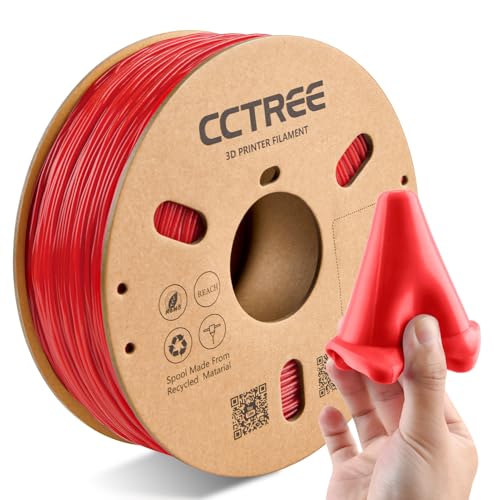 CCTREE 3D-Drucker-TPU-Filament 1,75 mm, Shore 95A-Härte TPU, flexibles, weiches Filament TPU, Maßgenauigkeit +/- 0,03 mm, 1-kg-Spule (2,2 lbs), Rot von CCTREE