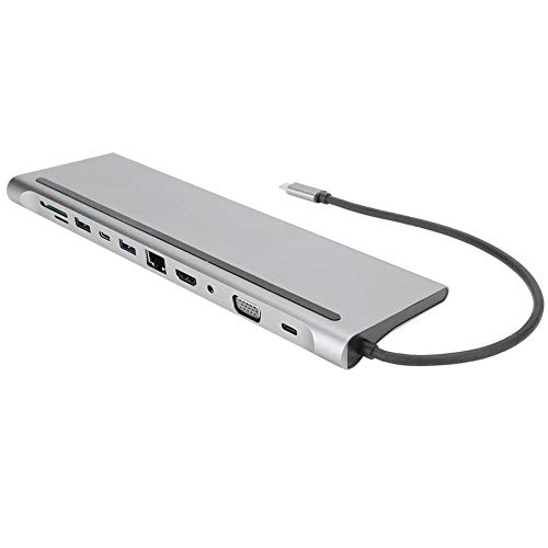 11 In 1 Hub USB 3.0 / HDMI/VGA / RJ45-Adapter 1000 Mbit/s Ethernet-Adapter aus Aluminiumlegierung, geeignet für Kopfhörer, Kopfhörer, Lautsprecher, C-PD-Anschluss von CCYLEZ