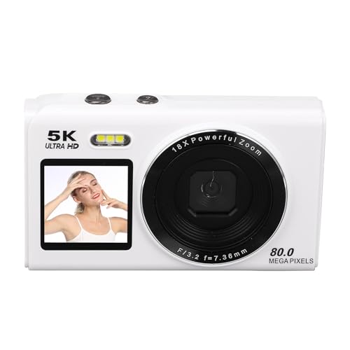 5K Digitalkamera, 80 MP WiFi Vlog -Kamera, 2,8 Zoll 1,5 Zoll Dual -Bildschirm, 18 -Fach Digitaler Zoom, Eingebauter Flash Auto Focus, für Live -Streaming, Reise, (64GB) von CCYLEZ