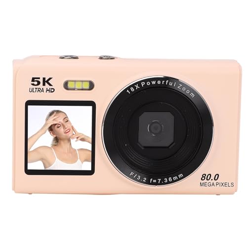 5K Digitalkamera für Fotografie, 80 MP Dual -Bildschirm 18x Zoom WiFi Selfie -Kamera mit Integrierter Flash- und Webcam -Funktion, für Reisevideographie Vlogging (PINK) von CCYLEZ
