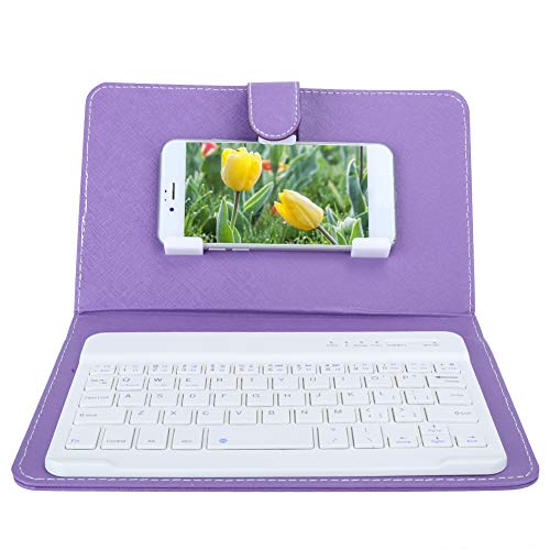 7 Zoll Tastaturhülle, abnehmbare Bluetooth 3.0 Tastatur mit PU Ledertasche, tragbare drahtlose All in One Tastaturabdeckung für 4,5 6,8 Zoll Bildschirmtelefone(Lila) von CCYLEZ