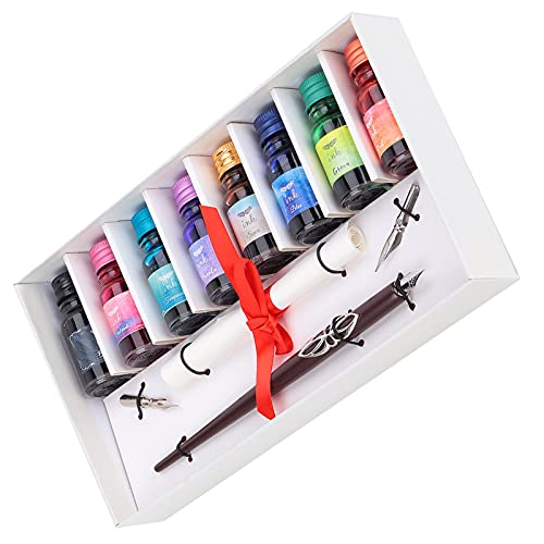 8-Farben-Tintenfederhalter, Farbtintenstifthalter-Set, Füllfederhalter aus Holz, für Familienmitglieder, Kalligraphie-Liebhaber von CCYLEZ