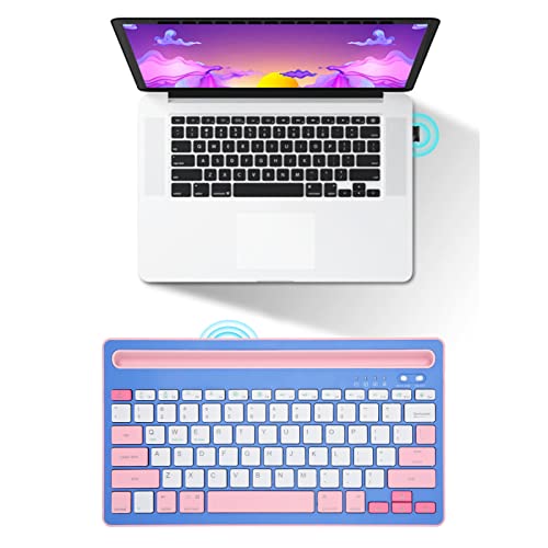 CCYLEZ Drahtlose -Tastatur, Wiederaufladbare Tastaturen mit Ergonomie, Leise, Ultraflache Tastatur für Tragbare Tablet-Computer-Telefone (Purpur Rosa) von CCYLEZ