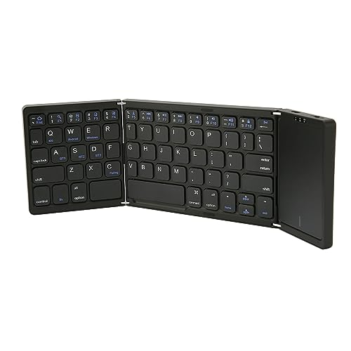 CCYLEZ Faltbare Tastatur mit 3-fach gefaltetem Design, B089T Touchpad Tragbare TriFold Bluetooth 5.0 kabellose Tastatur, 64 Tasten Aufladen Magnetverschluss Computertastatur für Home Offcie (Schwarz) von CCYLEZ