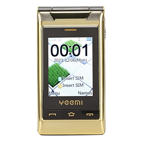 CCYLEZ Flip 3G Seniorentelefon, 3,0-Zoll-Telefon mit Doppelseitigem Großem Bildschirm, Langem Standby, Dual-SIM 5900mAh, Handy für ältere Menschen, Taschenlampenkamera, Musik-Player(Gold) von CCYLEZ