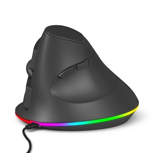 CCYLEZ Kabelgebundene Vertikale Maus, Ergonomische Maus mit Einstellbarer DPI, RGB 11 Beleuchtungsmodi, Computermäuse 7 Programmierbare Tasten für Laptop Desktop (Black) von CCYLEZ