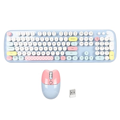 CCYLEZ Kabellose Tastatur-Maus-Kombination, Farbenfrohe Schreibmaschinentastatur in Voller Größe, Niedliche Katzenmaus mit 2,4 G Plug-and-Play für Desktop-Computer und PC von CCYLEZ