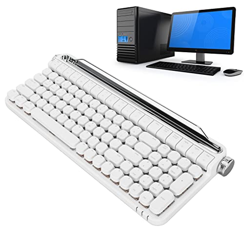 CCYLEZ Schreibmaschinentastatur, RGB-LED-Hintergrundbeleuchtung, 1500-mAh-Akku, Zwei Verbindungsmodi, Mechanische Bluetooth-Tastatur, Retro-roter Schalter mit Ständer für Spiele (Weiss) von CCYLEZ