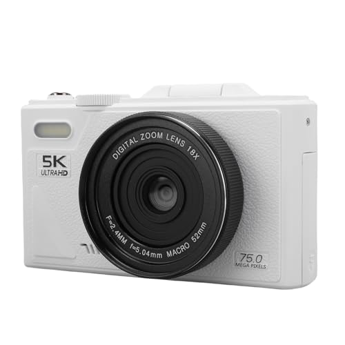 Digitalkamera 5K UHD 75MP, Autofokus -Reisekamera 18x Digital Zoom mit WLAN, 3 Zoll Filp -Bildschirm, 1150 MAh Wieder auf Dem Weg Zum Reisen, Campen, Wandern, Sport Wieder (64G) von CCYLEZ