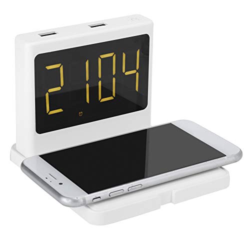 Drahtloses Clock-Ladegerät, für drahtloses Qi-Clock-Ladegerät, 15 W schnelles kabelloses Laden, multifunktionales Ladegerät mit Zwei USB-Anschlüssen und 3,4-Zoll-Display(Weiß) von CCYLEZ