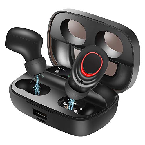 Echte kabellose Ohrhörer, eingebautes -Bluetooth-Kopfhörer-Mikrofon, Bluetooth-Reichweite 10 m, kabellose Ohrhörer mit Ladetank, In-Ear-Stereo-Headset für Sport und Training(Schwarz) von CCYLEZ