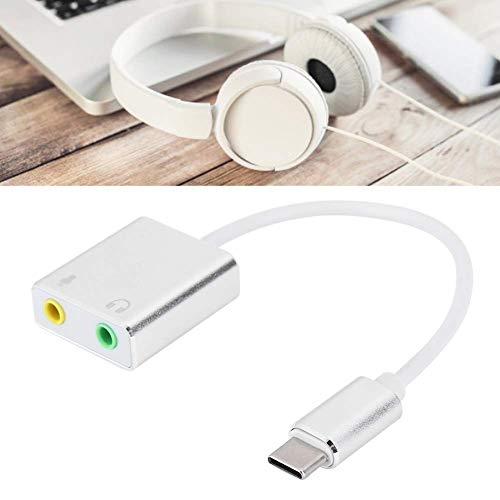 Externer USB C-Soundkarten-Audioadapter, 2-in-1-Audioadapter vom Typ C auf 3,5 mm, 7,1-Kanal-Stereo-Soundkarte aus Aluminiumlegierung für Mobiltelefone, Laptops, Tablets von CCYLEZ