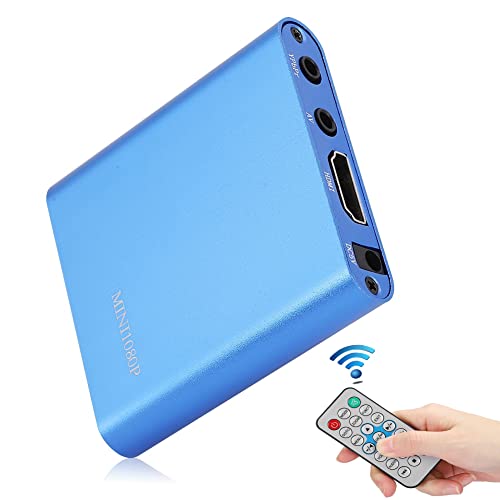 HDMI Media Player, 1080P Full HD Digital Media Player mit Fernbedienung, Ultra Portable HDMI MP4 Player Festplattendecoder für MKV/RM/MP4/AVI(Blau) von CCYLEZ