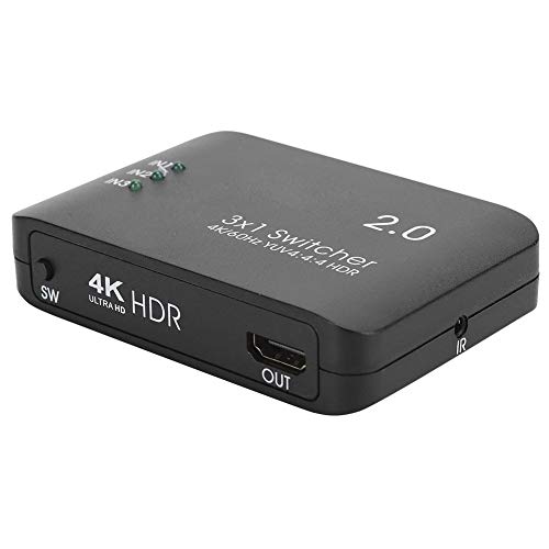 HDMI-Umschalter, 4K-HDMI-Umschalter 3 Eingangs-1-Ausgangs-Splitter-Adapter, HD-IR-Fernbedienung ABS mit LED-Anzeige, trinkbares HDMI-Umschalter-Heimkino(Schwarz) von CCYLEZ