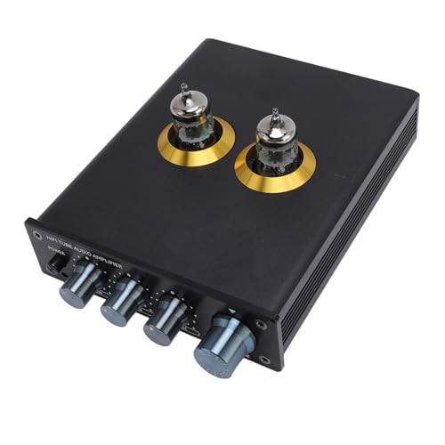 JWM5456 Röhren Vorverstärker, HiFi Stereo Preamp mit 6J1-Vakuumröhre, 3 Band EQ & Aluminium Chassis für Verstärker (Schwarz) (EU-Stecker) von CCYLEZ