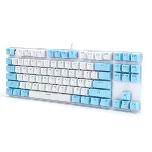 K100 Gaming-Tastatur, 87 Tasten, weiß-blau, zweifarbig, blau, mechanische Tastatur, gemischtes Licht, verdrahtete USB-Computertastatur mit 1,5 m Kabel, für allgemeine Desktop-Notebook-Computer von CCYLEZ