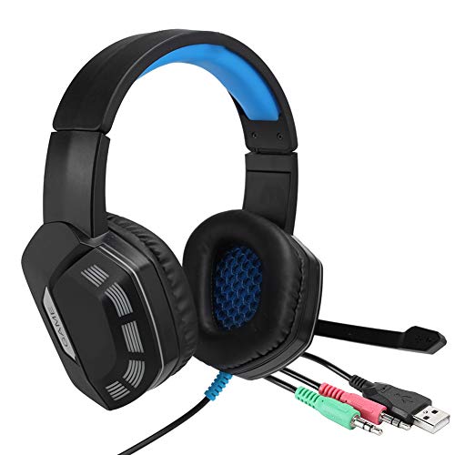 Kabelgebundene Over-Ear-Kopfhörer 360-Grad-Surround-Sound-Stereo-Headsets Große Ohrenschützer mit LED-Beleuchtung Omnidirektionale Mikrofon-Headsets für Reisen/Arbeiten(Dark Blue) von CCYLEZ
