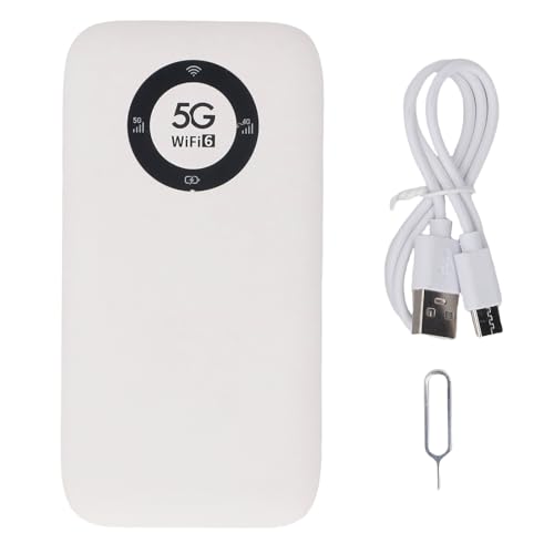 Mobiler 5G-WLAN-Hotspot, Tragbarer WLAN-Router mit 7100-mAh-Akku, SIM-Kartensteckplatz für Unterwegs, Bis zu 16 Geräte, 2,77 Gbit/s Geschwindigkeit (White) von CCYLEZ