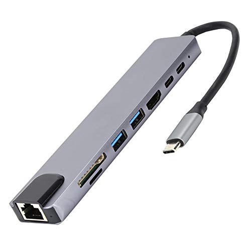 USB C Hub, 8-in-1 USB Dockingstation Vom Typ C zu HDMI RJ45 PD, Hub Splitter Konverter Vom Typ C mit 2 X USB 3.0, Kleine Speicherkarte, Speicherkarte, HDMI, PD, RJ45, Typ C. von CCYLEZ