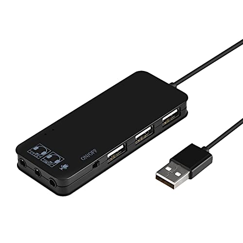 USB Hub,Multi Port USB 2.0 Hub zu USB 2.0 + Kopfhörer + Mikrofon/W/7.1CH Sound Splitter,Tragbarer USB Kabel Splitter für PC Laptop, Desktop, Notebook, PS4(schwarz) von CCYLEZ