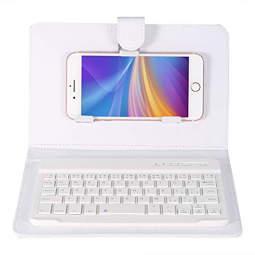 Universelle kabellose Bluetooth-Tastatur mit Flip-Ledertasche, Abnehmbarer Bluetooth-Tastatur, Folio-Standetui-Abdeckung, für 4,5 '' - 6,8 '' Smartphones(Weiß) von CCYLEZ