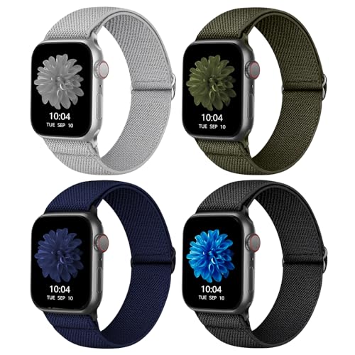 CCnutri Elastisches Nylon Loop Armband Kompatibel mit Apple Watch 38mm 40mm 41mm 42mm 44mm 45mm 46mm 49mm, Stoff Geflochten Sport Band Damen Herren für iWatch SE Serie 10 9 8 7 6 5 4 3 2 1, 4 Stück von CCnutri