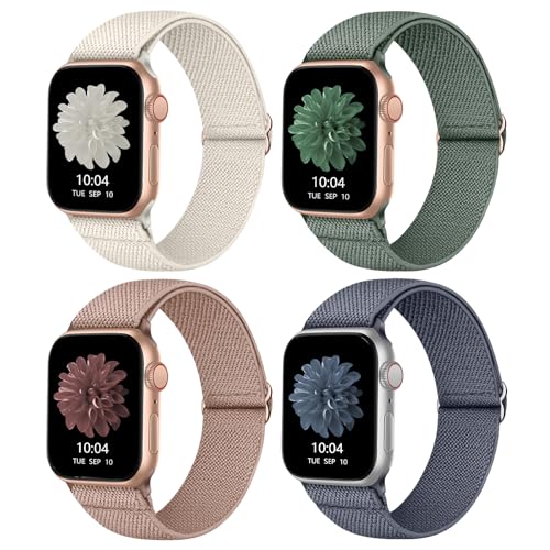 CCnutri Elastisches Nylon Armband Kompatibel mit Apple Watch 38mm 40mm 41mm 42mm 44mm 45mm 49mm, Stoff Geflochtenes Sport Band Damen Herren für iWatch Ultra SE Series 8 7 6 5 4 3 2 1, 4 Stück von CCnutri