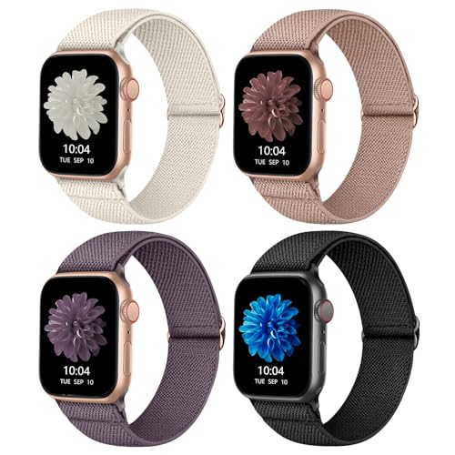 CCnutri Elastisches Nylon Armband Kompatibel mit Apple Watch 38mm 40mm 41mm 42mm 44mm 45mm 49mm, Stoff Geflochtenes Sport Band Damen Herren für iWatch Ultra SE Series 8 7 6 5 4 3 2 1, 4 Stück von CCnutri