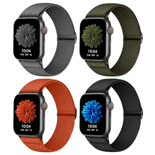 CCnutri Elastisches Nylon Armband Kompatibel mit Apple Watch 38mm 40mm 41mm 42mm 44mm 45mm 49mm, Stoff Geflochtenes Sport Band Damen Herren für iWatch Ultra SE Series 8 7 6 5 4 3 2 1, 4 Stück von CCnutri