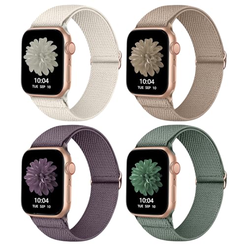 CCnutri Elastisches Nylon Loop Armband Kompatibel mit Apple Watch 38mm 40mm 41mm 42mm 44mm 45mm 49mm, Stoff Geflochtenes Sport Band Damen Herren für iWatch Ultra SE Series 8 7 6 5 4 3 2 1, 4 Stück von CCnutri