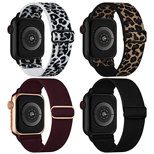 CCnutri Elastisches Nylon Loop Armband Kompatibel mit Apple Watch 38mm 40mm 41mm 42mm 44mm 45mm 49mm, Stoff Geflochtenes Sport Band Damen Herren für iWatch Ultra SE Series 8 7 6 5 4 3 2 1, 4 Stück von CCnutri