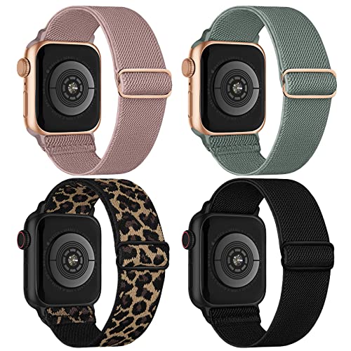 CCnutri Elastisches Nylon Loop Armband Kompatibel mit Apple Watch 38mm 40mm 41mm 42mm 44mm 45mm 49mm, Stoff Geflochtenes Sport Band Damen Herren für iWatch Ultra SE Series 8 7 6 5 4 3 2 1, 4 Stück von CCnutri