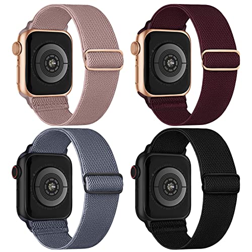 CCnutri Elastisches Nylon Loop Armband Kompatibel mit Apple Watch 38mm 40mm 41mm 42mm 44mm 45mm 49mm, Stoff Geflochtenes Sport Band Damen Herren für iWatch Ultra SE Series 8 7 6 5 4 3 2 1, 4 Stück von CCnutri