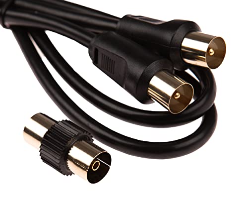 CDL Micro 0,5 m vergoldet TV Antennen-Kabel (männlich auf männlich) mit Adapter (weiblich) – Schwarz von CDL Micro
