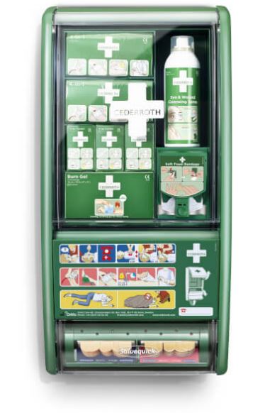 Cederroth First Aid Erste Hilfe Station mit Blutstiller, Verbrennungsgel, Wundspray, Pflaster und Verbandmaterial (CU1019) von CEDERROTH