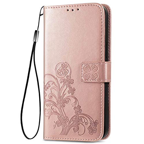 LEYAN Hülle für Oppo Reno 4Z 5G (Oppo Reno4 Z 5G), Schutzhülle Case Cover TPU/PU Leder Flip Brieftasche Handytasche mit Kartenfächer & Standfunktion & Muster, Klapp Handyhülle, Roségold von CEERO