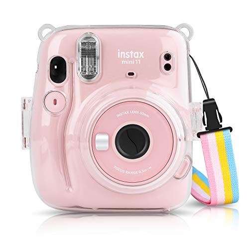 CELION Transparente Schutzhülle für Fujifilm Instax Mini 11 Sofortbildkamera-robuste PVC-Schutzhülle mit Abnehmbarem Twill Schultergurt (Kristall klar+Regenbogen) von CELION