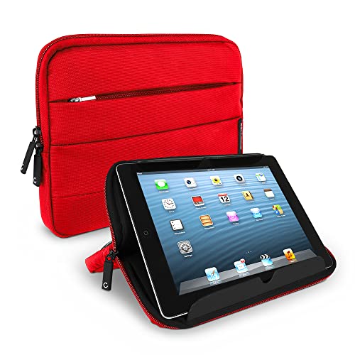 CELLONIC 10.1 Zoll Universal Tablethülle - Anti-Shock Bubble Hülle, Standfunktion, Reißverschluss Zubehör Fach - eBook eReader Tablet Tasche gepolstert - Tablettasche Nylon rot Sleeve Case Cover Etui von CELLONIC
