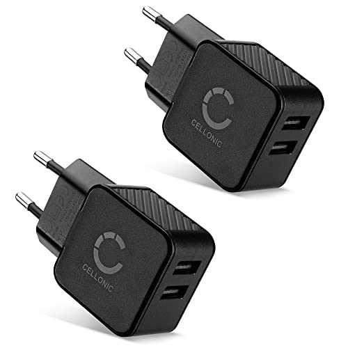 CELLONIC® 2 Fach USB Ladegerät (2 Pack) für 5V / 3.4A 1000mA mit 17W - 3.4A Schnellladegerät Mehrfachstecker USB Netzteil Ladeadapter Steckdose Netzstecker USB Charger Ladestecker von CELLONIC