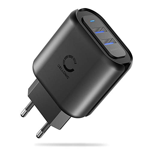 CELLONIC® 2 Fach USB Ladegerät für Handy Smartphone Tablet mit 24W - 4.8A Schnellladegerät Mehrfachstecker USB Netzteil Ladeadapter Steckdose Netzstecker USB Charger Ladestecker Netzadapter USB Lader von CELLONIC