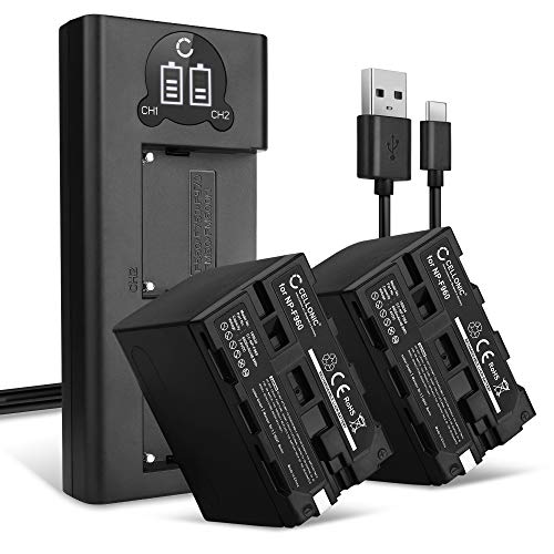 CELLONIC, Akku für Kamera kompatibel mit Sony NP-F970, NP-F960, NP-F950 (7.4V, 6600mAh) 2 Stück + Dual Ladegerät von CELLONIC